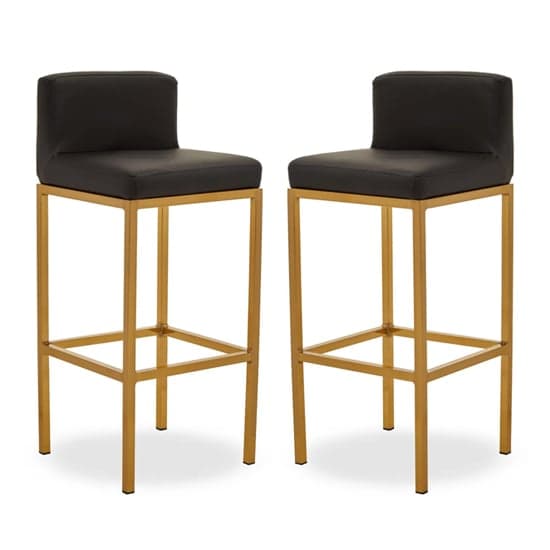 Baino Black PU Leather Bar Chairs With Gold Legs In A Pair
