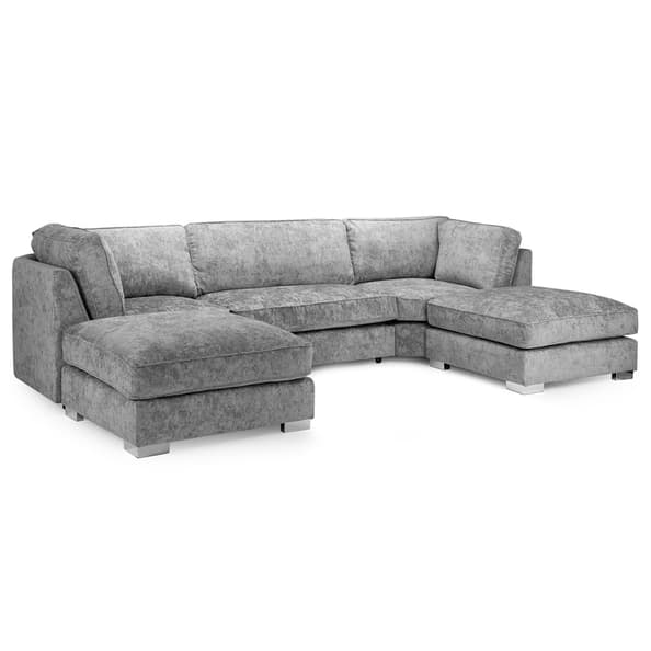 Bismarck Velvet Fullback U Shaped Corner Sofa In Platinum
