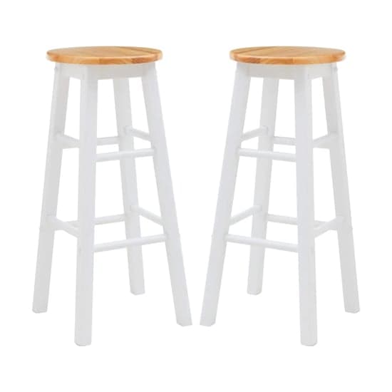 Cadell White Tropical Hevea Wood Bar Stools In Pair
