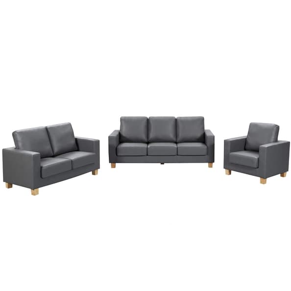 Caridad PU Leather Sofa Suite In Grey