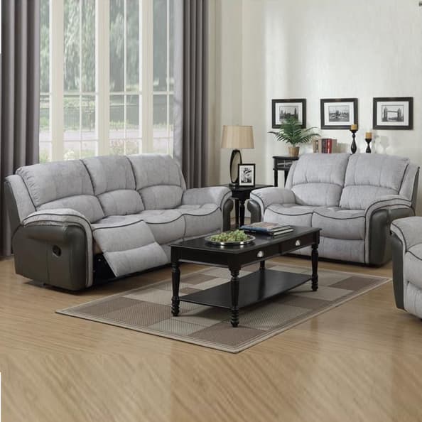 Claton Faux Leather Fabric Recliner 3+2 Seater Sofa Set In Grey