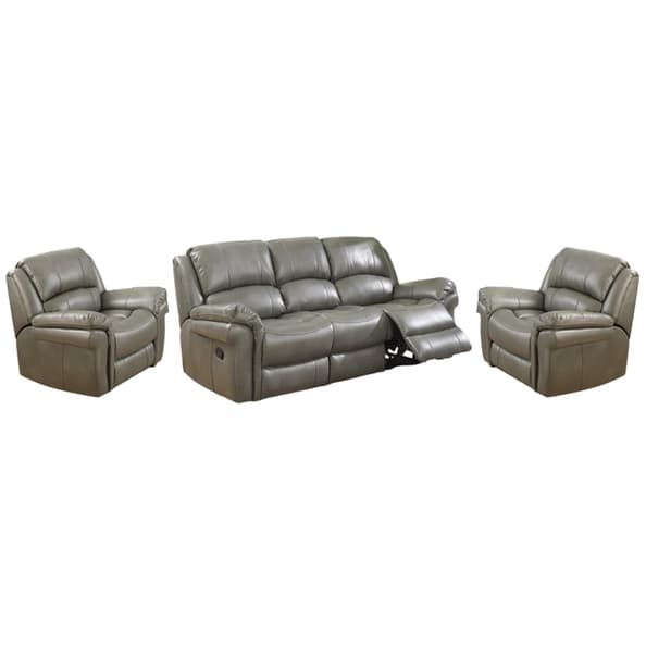 Claton Faux Leather Recliner 3+1+1 Seater Sofa Set In Grey