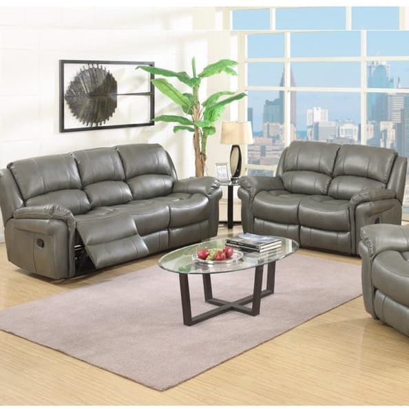 Claton Faux Leather Recliner 3+2 Seater Sofa Set In Grey