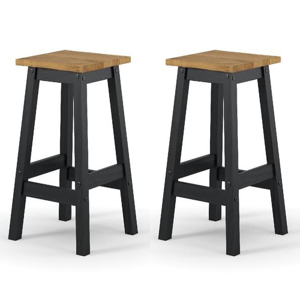 Consett Black And Oak Wooden Bar Stools In Pair