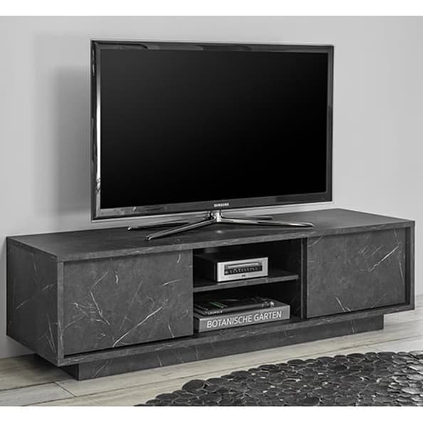 Corvi Wooden TV Stand With 2 Doors In Black Marble Effect