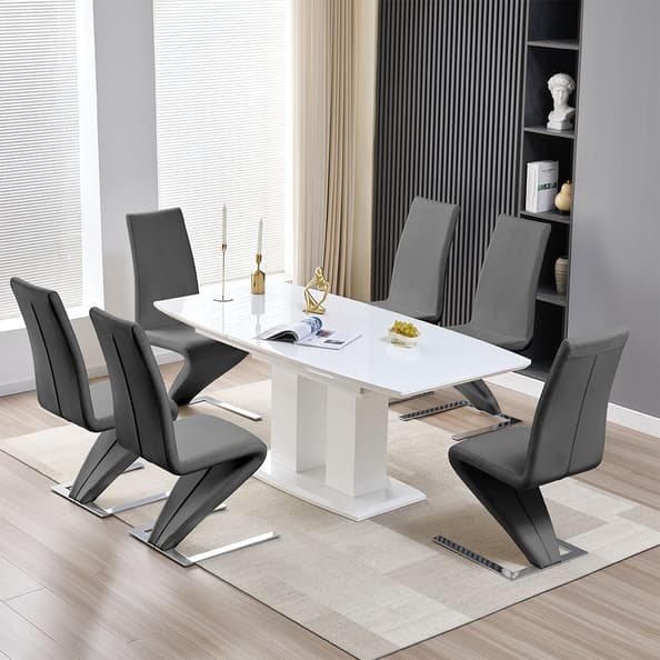 Genisimo Small Gloss Extending Dining Table 6 Demi Z Grey Chairs