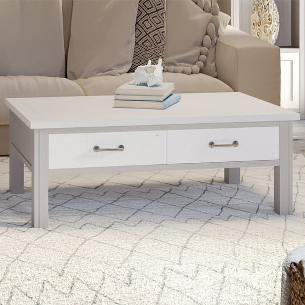 Gilford Wooden Coffee Table With 4 Drawers In Greystone