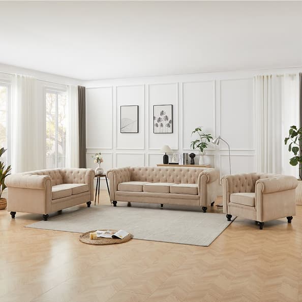 Hertford Fabric 3+2+1 Seater Sofa Set In Stone