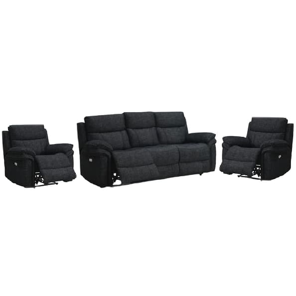 Hialeah Fabric Electric Recliner 3+1+1 Seater Sofa Set In Black