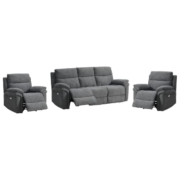 Hialeah Fabric Electric Recliner 3+1+1 Seater Sofa Set In Dark Grey
