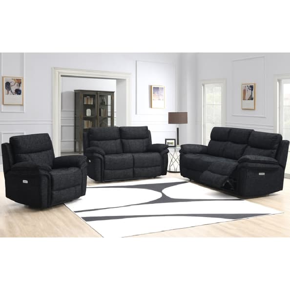 Hialeah Fabric Electric Recliner Sofa Suite In Black