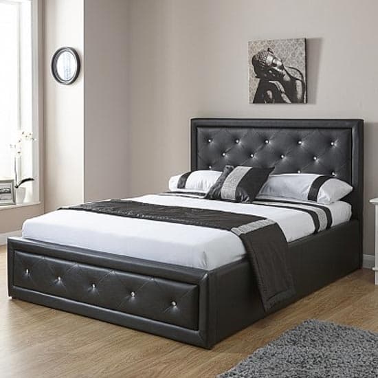 Honiton Faux Leather Double Bed In Black | Furniture in Fashion