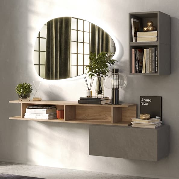 Infinite Wall Hung Wooden Hallway Furniture Set In Clay And Cadiz