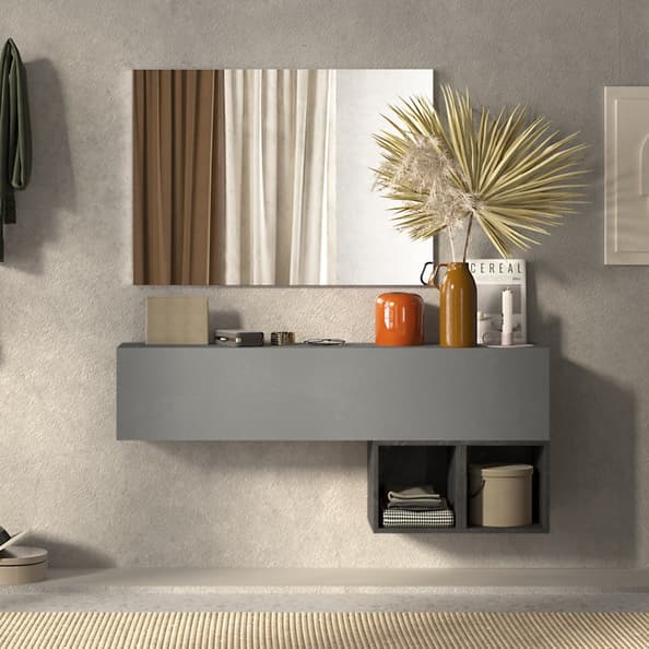 Infinite Wall Hung Wooden Hallway Furniture Set In Slate And Lead