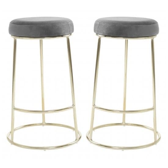 Intercrus Grey Velvet Bar Stools With Gold Frame In A Pair