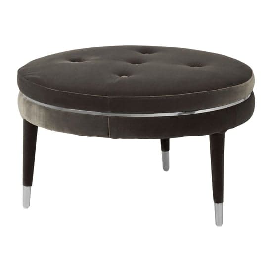 Intercrus Upholstered Velvet Footstool In Black And Silver