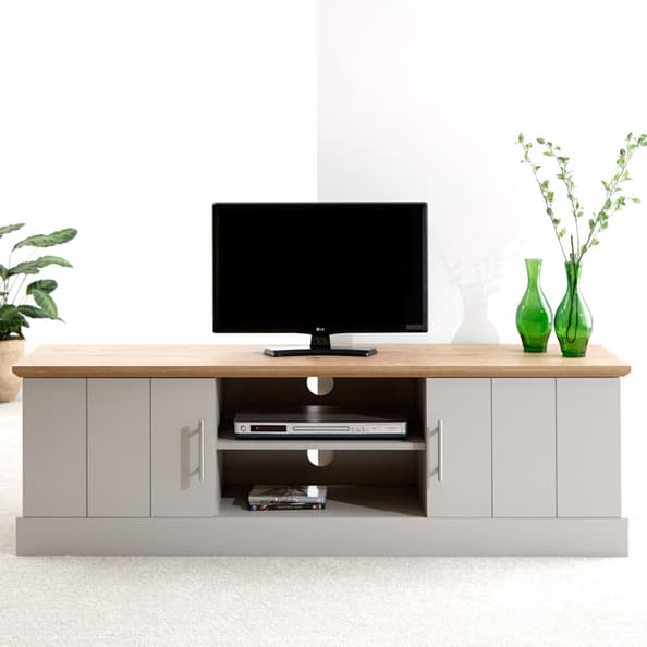 Kirkby Wooden TV Stand With 2 Doors In Grey And Oak