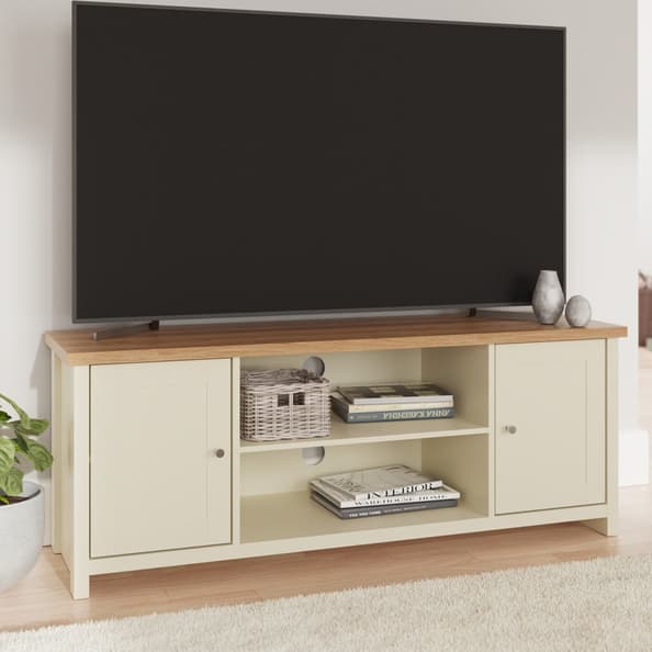 Loftus Wooden TV Stand With 2 Doors In Cream And Oak