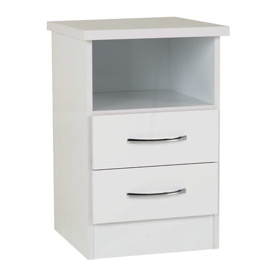 Mack Wooden Bedside Cabinet With 2 Drawers White Gloss Front