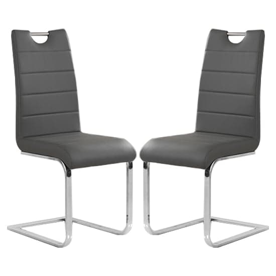 Petra Grey Faux Leather Dining Chairs In Pair