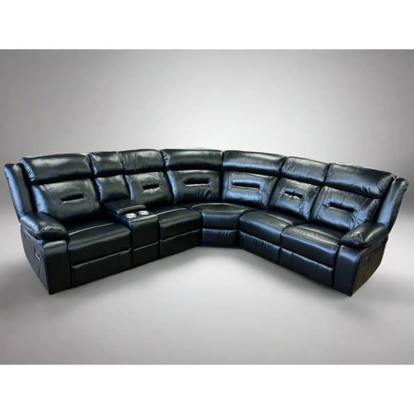 Portales Faux Leather Recliner Corner Sofa In Black