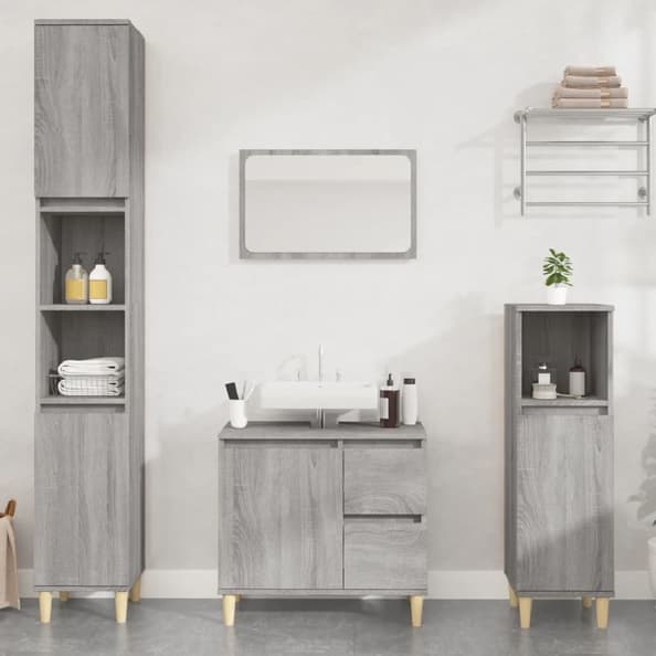 Pueblo Wooden 3 Piece Bathroom Furniture Set In Grey Sonoma