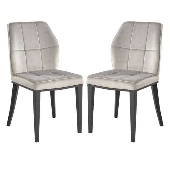 Romano Grey Velvet Dining Chairs With Matt Black Legs In Pair