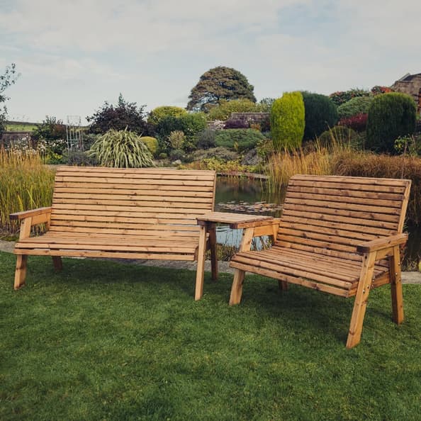 Vail Wooden Garden Angled 5 Seater Bench Set In Natural