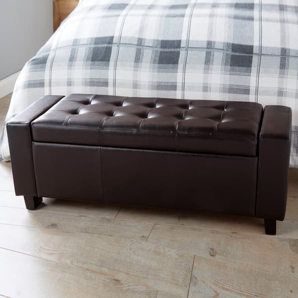 Ventnor PU Leather Storage Ottoman In Brown