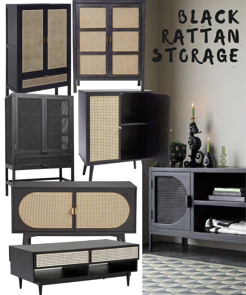 Bohemian Black Rattan Storage Cabinets