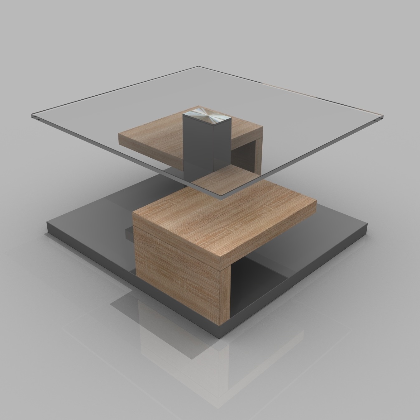 Sara Clear Glass Coffee Table With Gloss Grey And Oak  Base