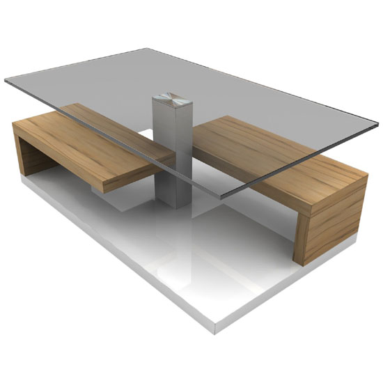 Tim Clear Glass Coffee Table With Gloss White And Melamine Base