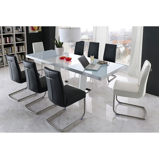Manhattan Extendable High Gloss Dining Table With 8 Flair Chairs Furniture in Fashion