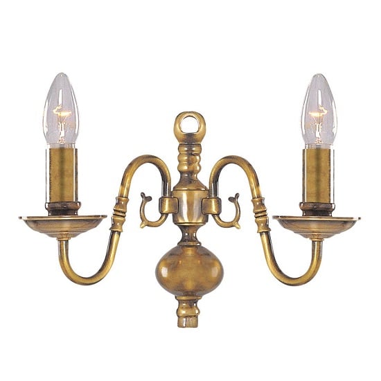 Flemish Antique Brass Wall Light With Metal Candle Covers