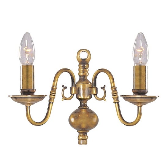 Photo of Flemish antique brass wall light with metal candle covers