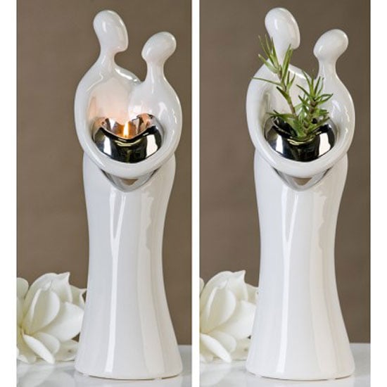 Read more about Tealight candle holder couple figurine ceramic in white