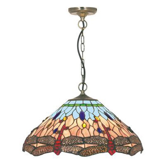 Product photograph of Dragonfly Antique Brass Pendant Light With Hand Made Tiffany Gla from Furniture in Fashion