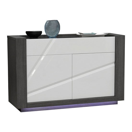 Product photograph of Quatro Glass Top Wooden Sideboard In White Gloss With Led Lights from Furniture in Fashion