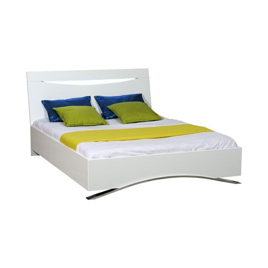 Read more about Caly gloss white finish double bed with integrated lighting