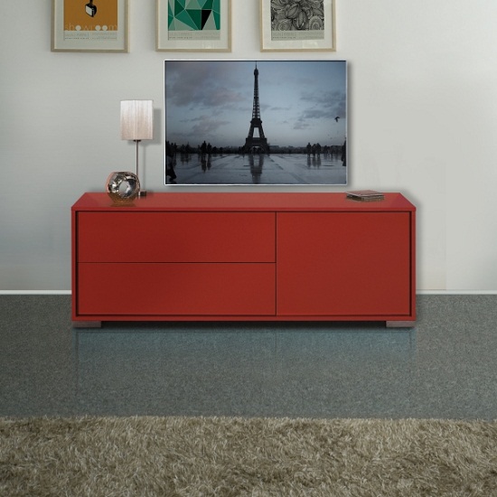 Novi Red Finish 1 Door LCD TV Stand With 2 Drawer Furniture in Fashion