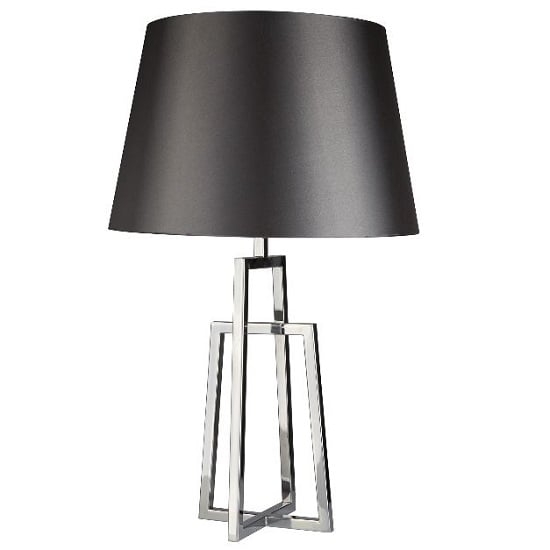 Chrome Crossed Frame Table Lamp With Black Tapered Shade