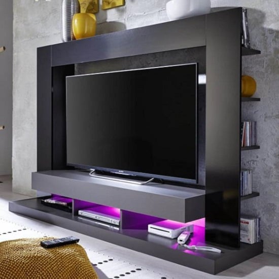 Stamford Entertainment Unit In Black Gloss Fronts With