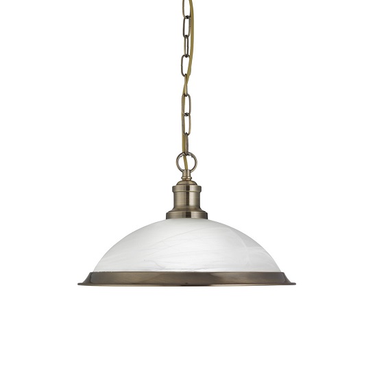 Photo of Bistro acid glass shade pendant lamp with antique brass finish