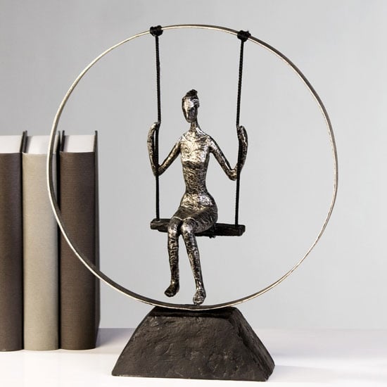 Swing Sculpture In Poly Metal Silver With Black Base