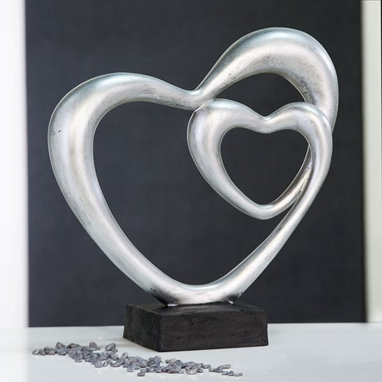 Read more about Double heart sculpture in silver with black base