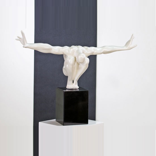 Cliffhanger Sculpture In Poly Marble With Black Base 24582