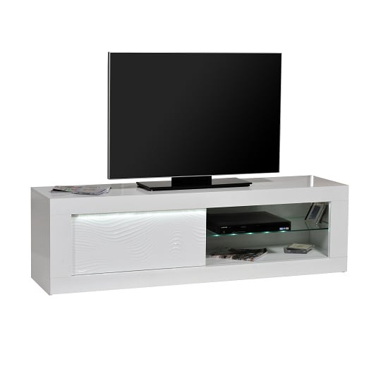 Read more about Carmen tv cabinet in white gloss with sliding door and led light