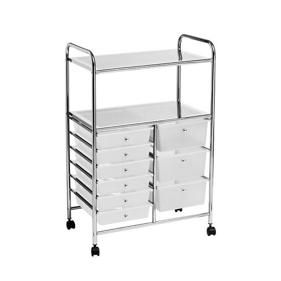 Photo of Milton trolley in chrome and plastic with 9 drawers and 2 shelf