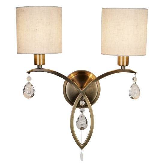 Read more about Alberto two light wall bracket in antique brass with linen shade