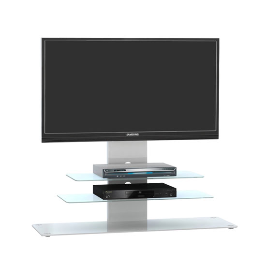 Tribeca LCD TV Stand In White Glass With White Metal And